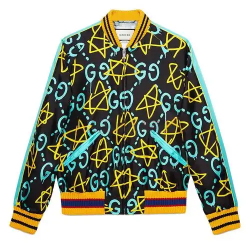 gucci/古驰 ghost 星星涂鸦棒球服外套桑蚕丝男士夹克448544zhx82 be
