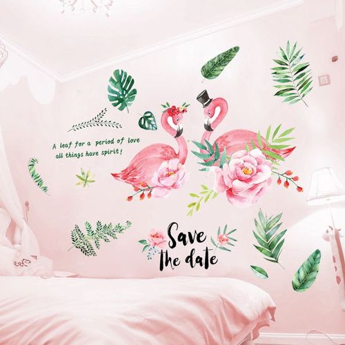 北欧简约ins风格女孩房公主卧室背景独角兽火烈鸟卡通温馨墙贴纸