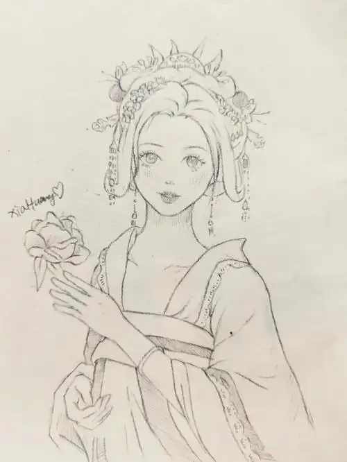 参考图在最后(头饰发型有点小复杂)#手绘教程  #少女线稿  #古风发型