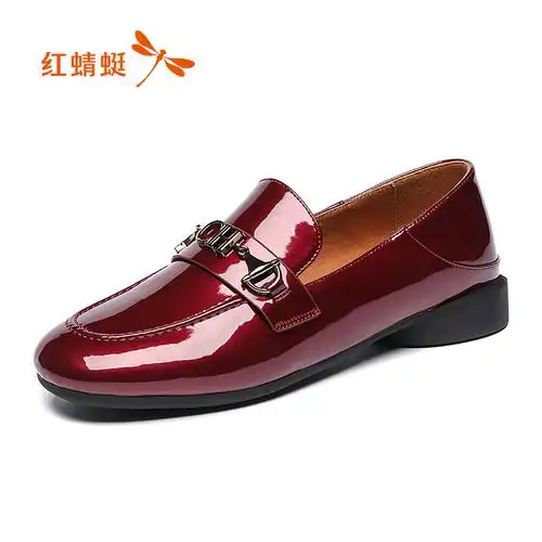 红蜻蜓正品女鞋2021春秋新款平底乐福皮鞋百搭单鞋