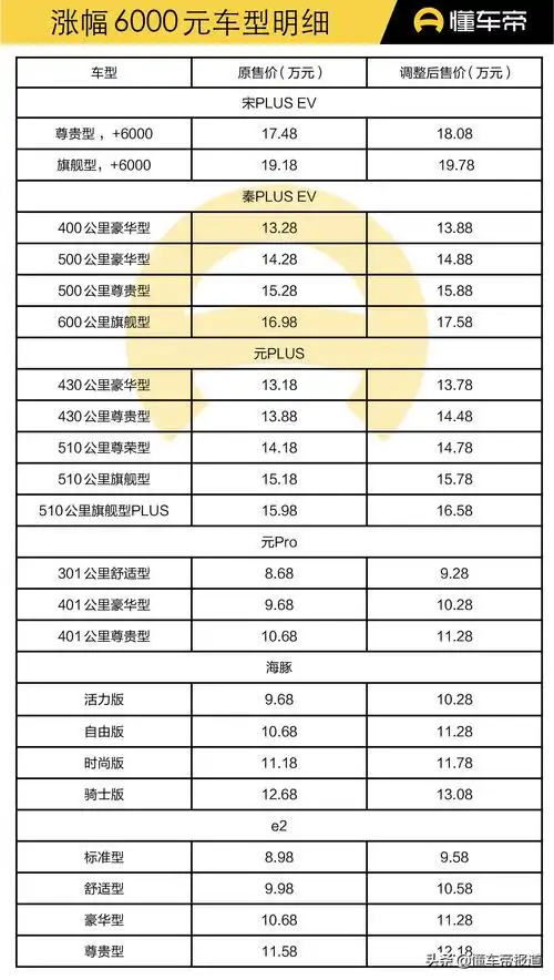 比亚迪新能源纯电动汽车最新价格表