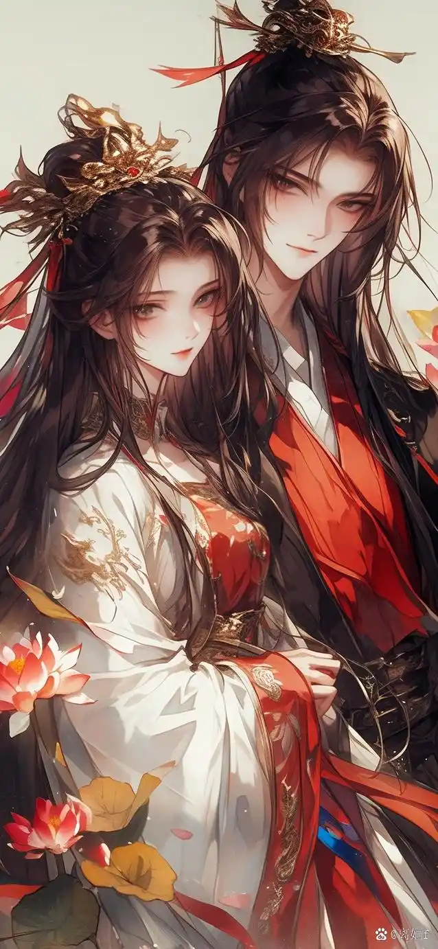 美图分享 古风双人情侣壁纸 红衣灼灼映花容,情意深深许白头.