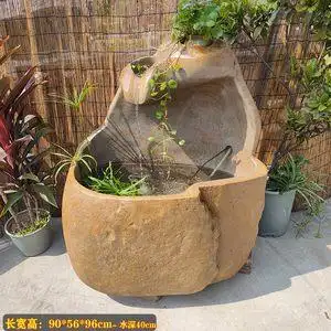 养鱼鱼池新中式园林仿石缸流水景观户外方形水缸石雕鱼缸石头花盆水槽