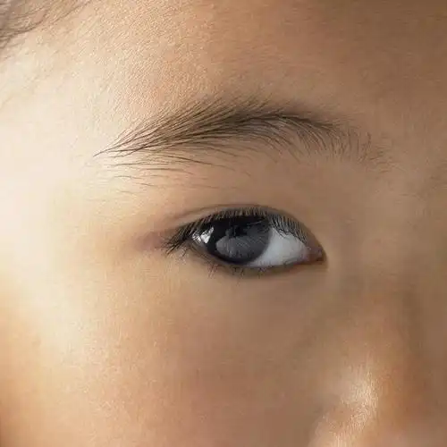 东方人,儿童,眼睛,眉毛,睫毛,一个人,方图,室内,特写,白天,正面,纯洁