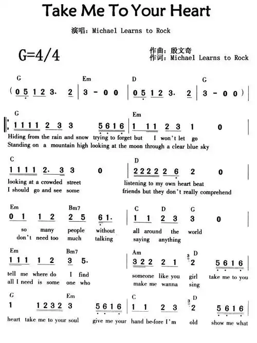 take me to your heart_简谱_搜谱网