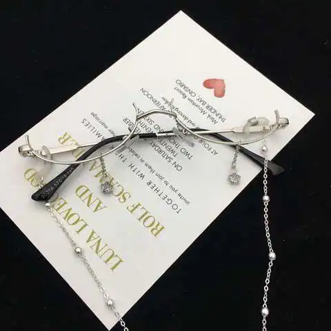 心墨染新品金丝眼镜链子抖音网红同款下半框无镜片眼镜框架女带链条