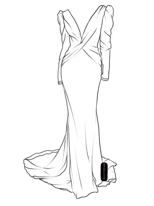 晚礼服款式图打卡#手绘服装效果图  #服装款式图  ##服装设计款式图