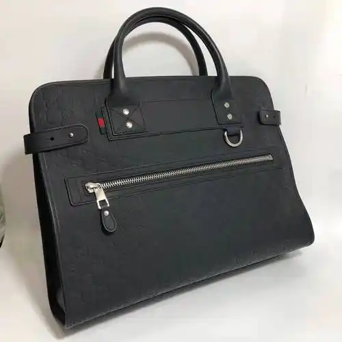 99新古驰gucci黑色牛皮压花手提包公文包男包