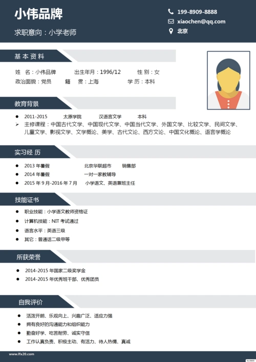 小学教师个人简历求职简历word简历模板_个人简历_乐分享素材网_psd素