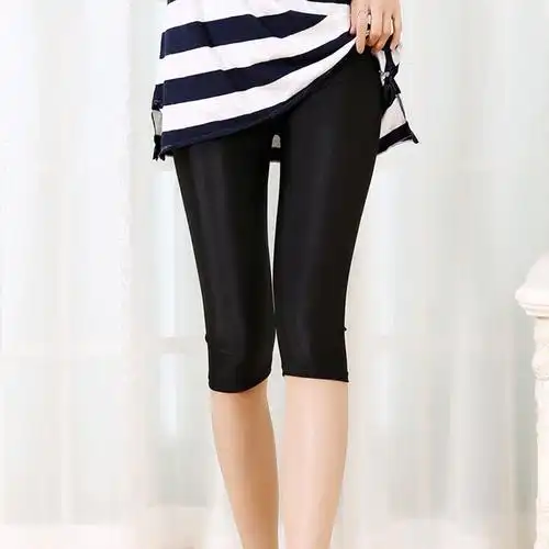 亲肤高腰冰丝打底裤女弹力显瘦光泽裤薄款外穿踩脚长裤女七分薄款1条s