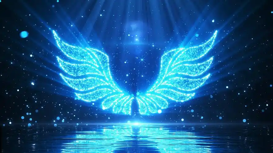 年会4k蓝色唯美粒子翅膀背景视频光效翅膀背景视频