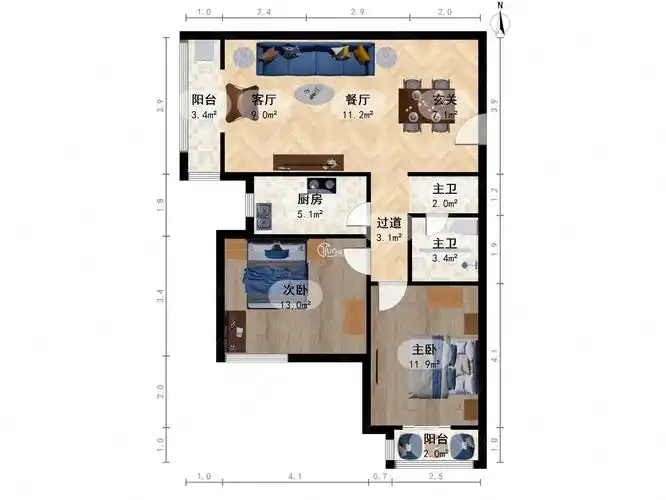 室 银角户型 诚心出售 随时看房,奥林匹克花园玉兰苑二手房,181万,2室