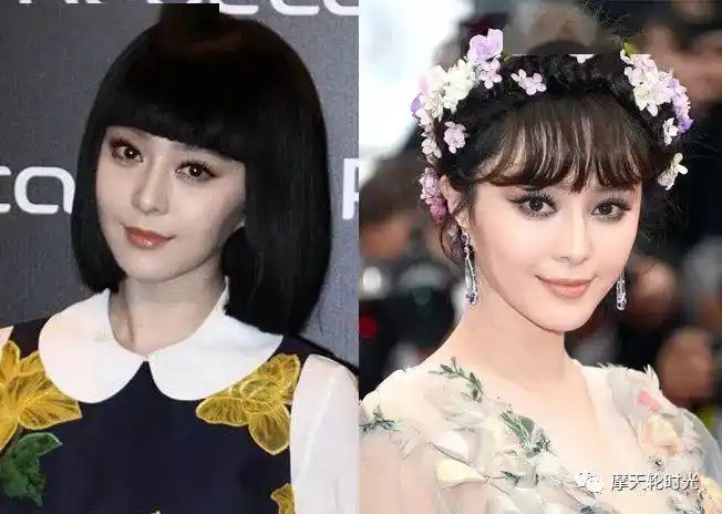 越厚重的齐刘海带来的呆滞感就越强(左图),稍微轻薄一点的刘海,略微