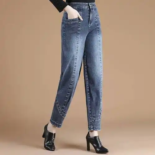 修身针织萝卜裤女秋冬高腰宽松牛仔裤显瘦气质大码垂感灯笼