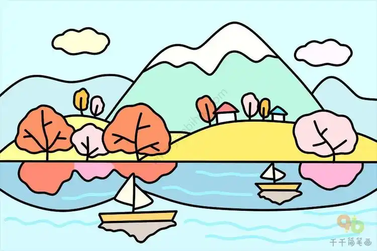 儿童画喜马拉雅山简笔画画法步骤教程水墨山水简笔画河流山川风景怎么