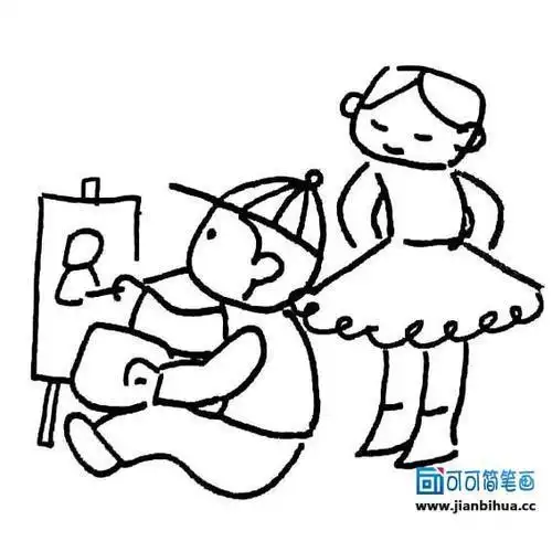 一个小朋友在画画的简笔画