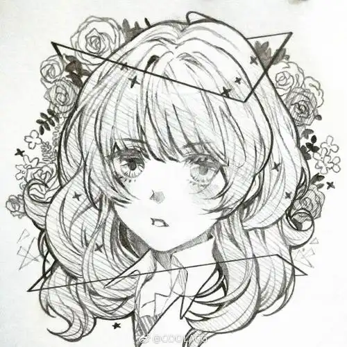 人物黑白动漫素材插画绘画线稿手绘女生男生长发短发转载