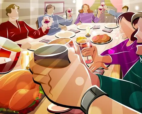 热闹的聚餐-感恩节插画设计壁纸