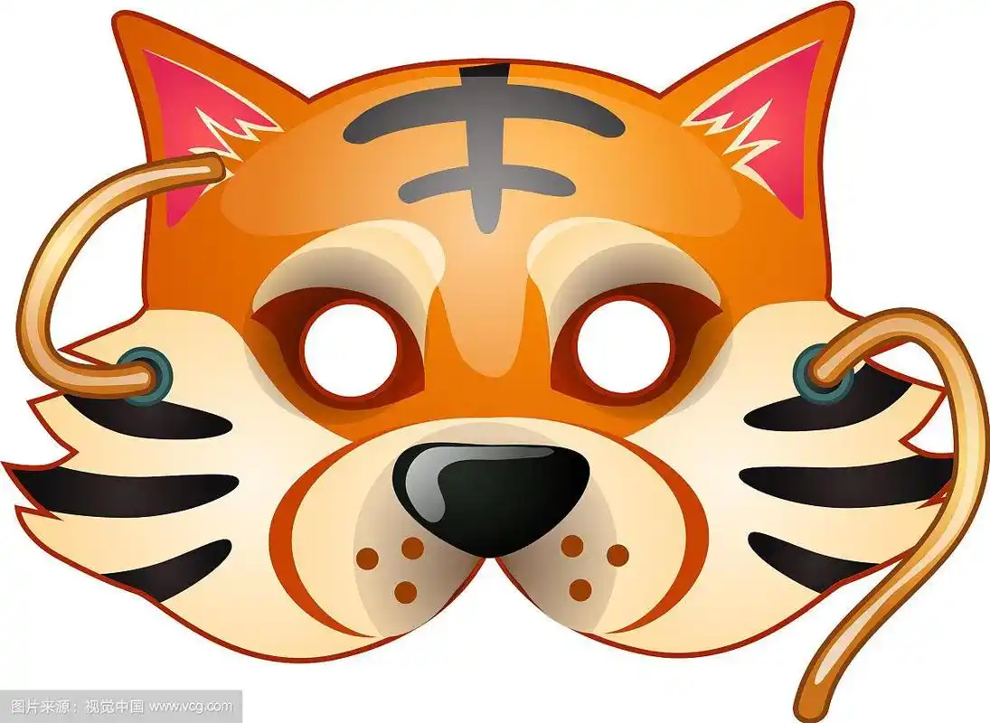 老虎面具与线绘制卡通风格