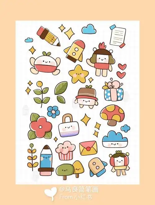 简笔画|可爱简单手帐素材小物件花铅笔萌物简笔画手帐素材萌物