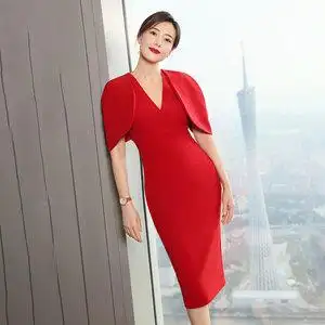 2022高圆圆同款红色修身气质回娘家新娘结婚敬酒服晚礼服女连衣裙