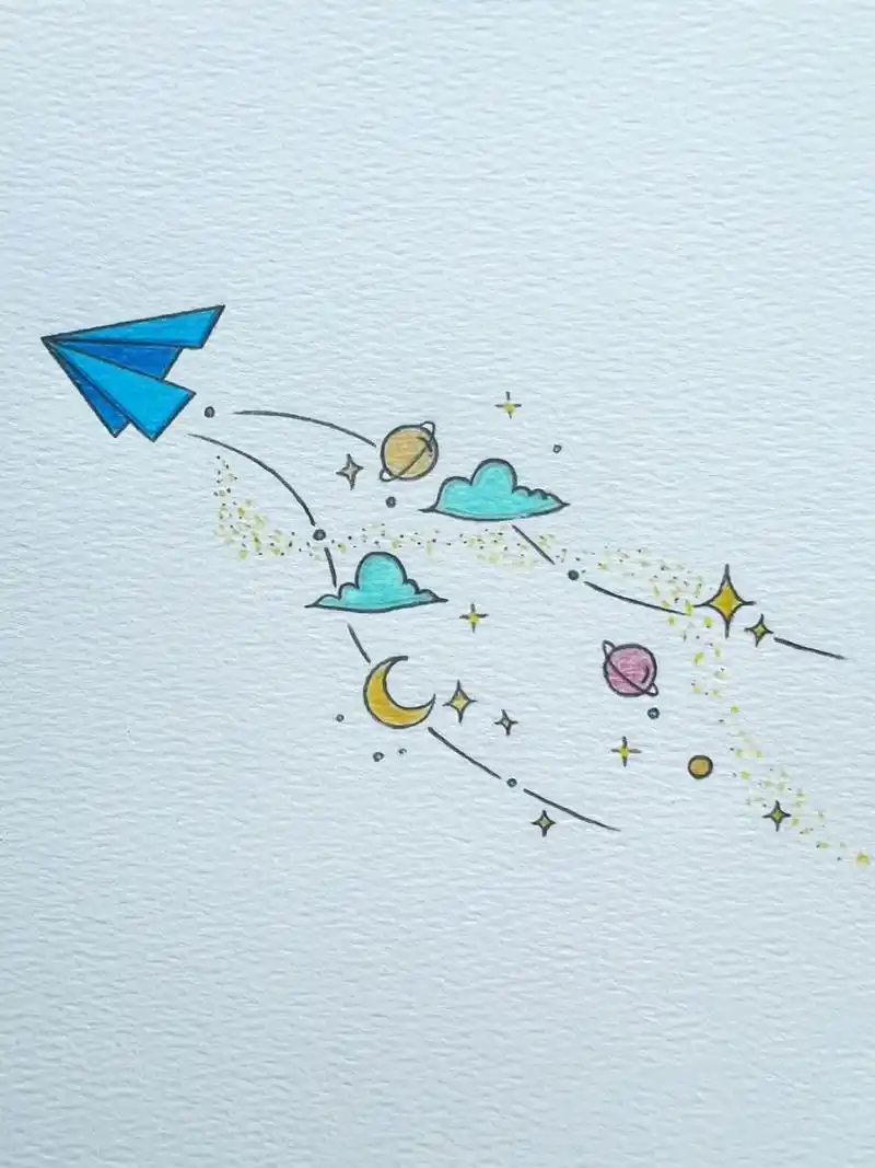 飞过日月星辰的纸飞机|ins风简笔画 你儿时的梦想 是否已一一实现