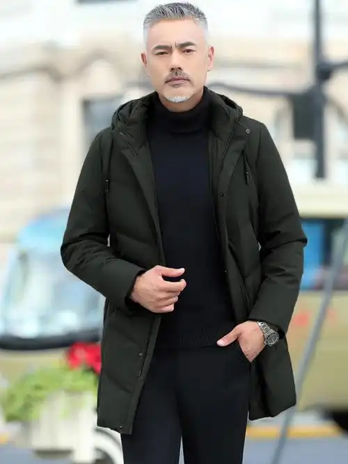 新品怡安踏雪中年男士羽绒服冬季加厚保暖中长款爸爸冬装外套40岁