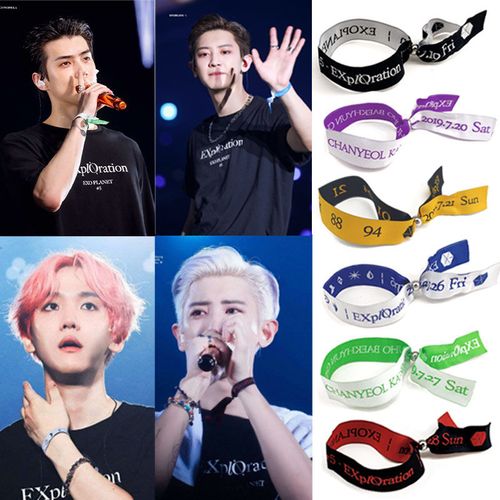 exo五巡演唱会吴世勋边伯贤朴灿烈同款织字带手绳链环5粉丝应援品