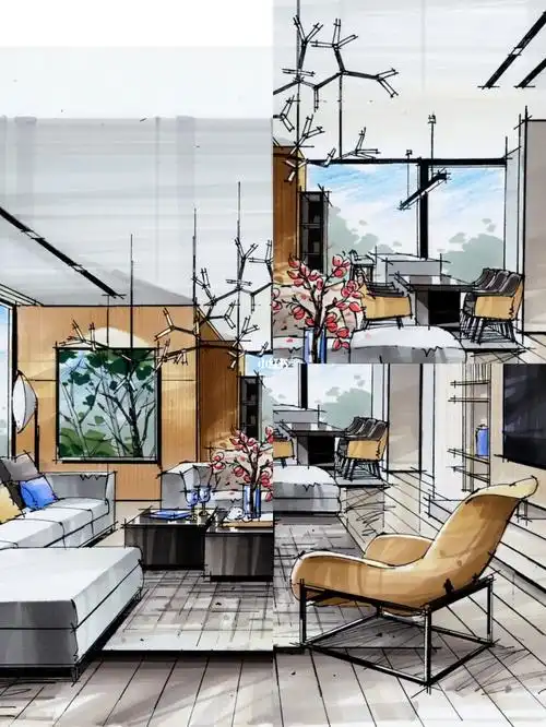 室内设计考研客餐厅马克笔上色表达分享