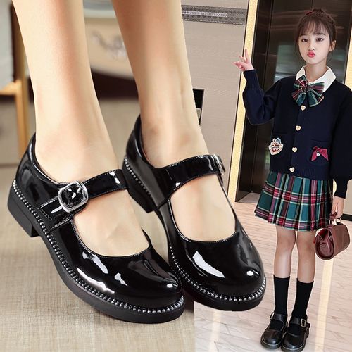 儿童小皮鞋春秋新款软底公主鞋女童豆豆鞋小女孩演出黑色jk单鞋子