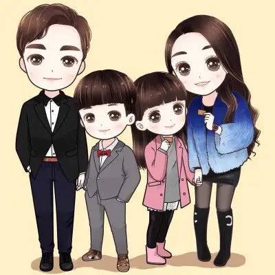 手绘·精致q版 最佳家庭模式一儿一女,幸福喔!