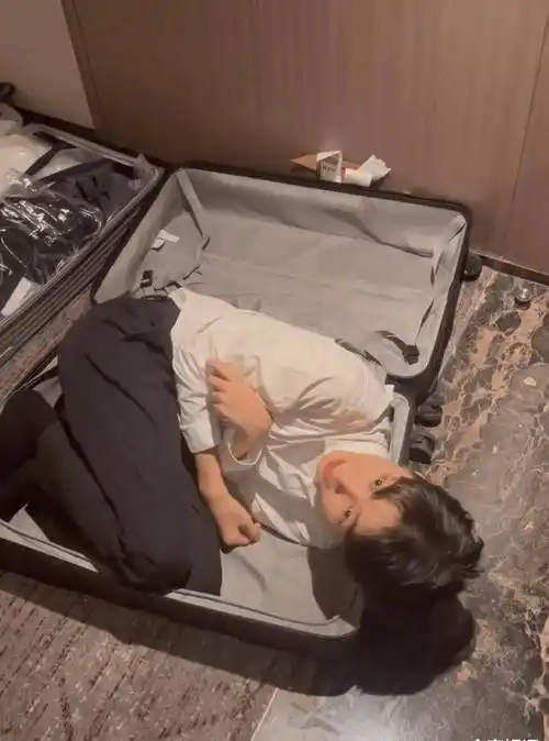 王俊凯为整蛊工作人员,躲进24寸拉杆行李箱内,身体太瘦令人担忧_房间