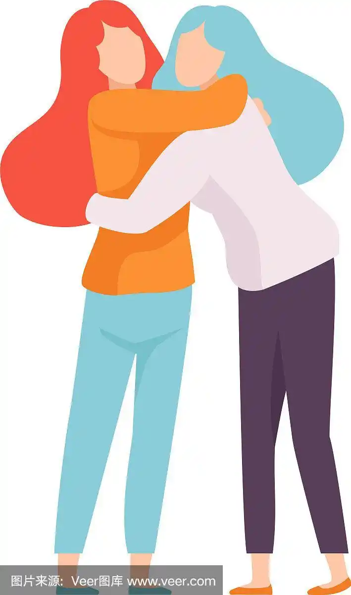 两个女人愉快地拥抱在一起