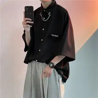 再说短袖男夏季薄款宽松t恤男青少年港风潮流衣服男装搭配运动套装男