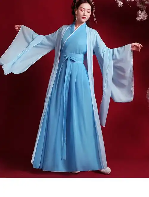 米姿月 古装女汉服仙女中国风套装白浅同款仙气飘逸服装古风蓝色学生