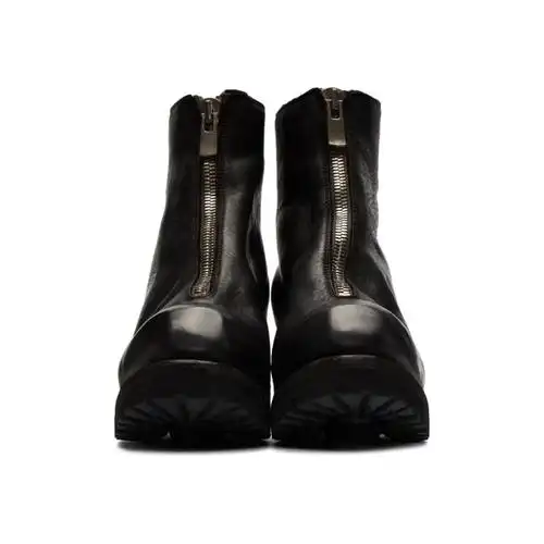 黑色正面拉链踝靴