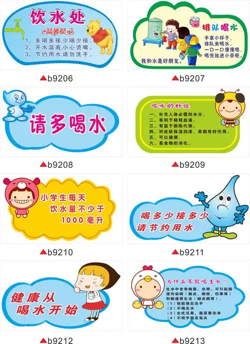 贴画请多排队喝水饮水提示幼儿园小学布置健康墙贴