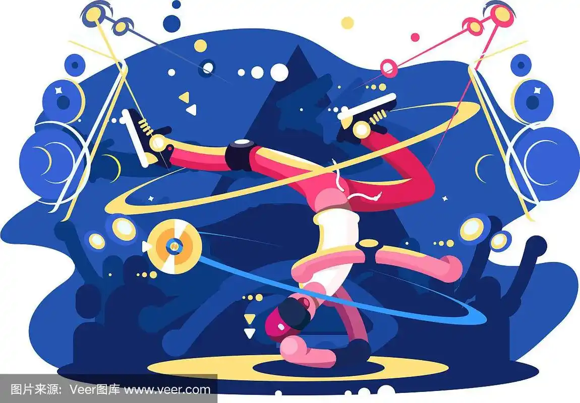 在舞台海报上跳霹雳舞的舞者