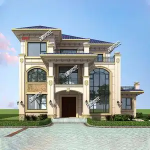 新品半三层欧f式别墅设计图纸新农村自建房施工效果图挑空旋转楼