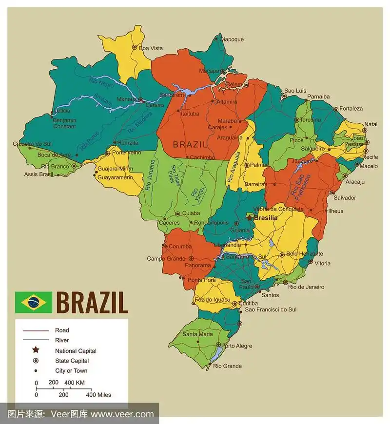 巴西政治地图与可选择的领土