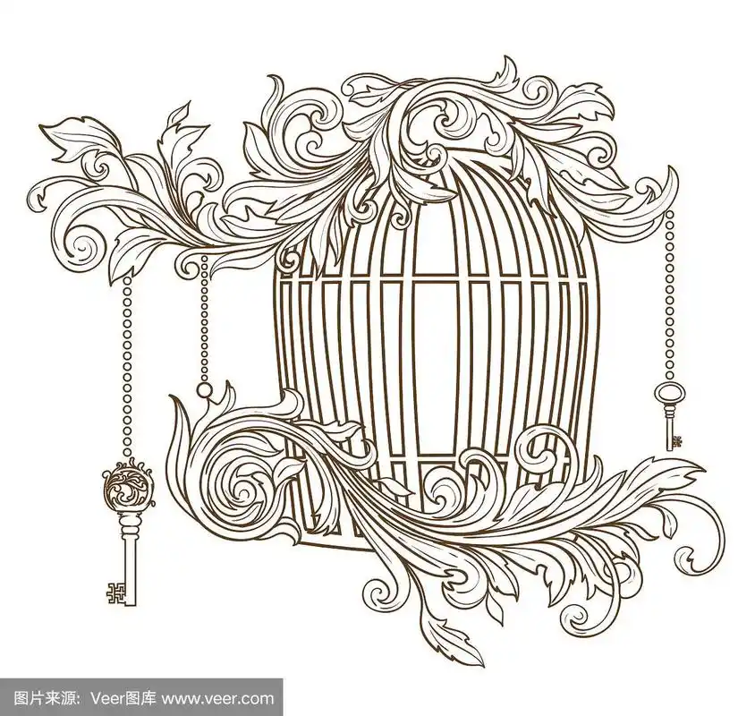 带有小图案和钥匙的开放式笼子