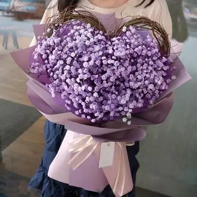 黑纱满天星干花花束粉色手捧天然生日礼物闺蜜干花