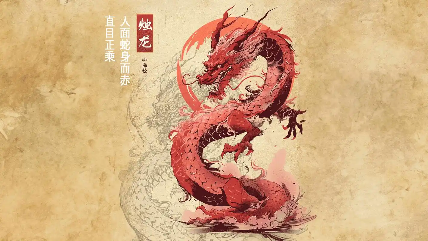 山海经异兽:烛龙,人面蛇身而赤,又叫烛九阴