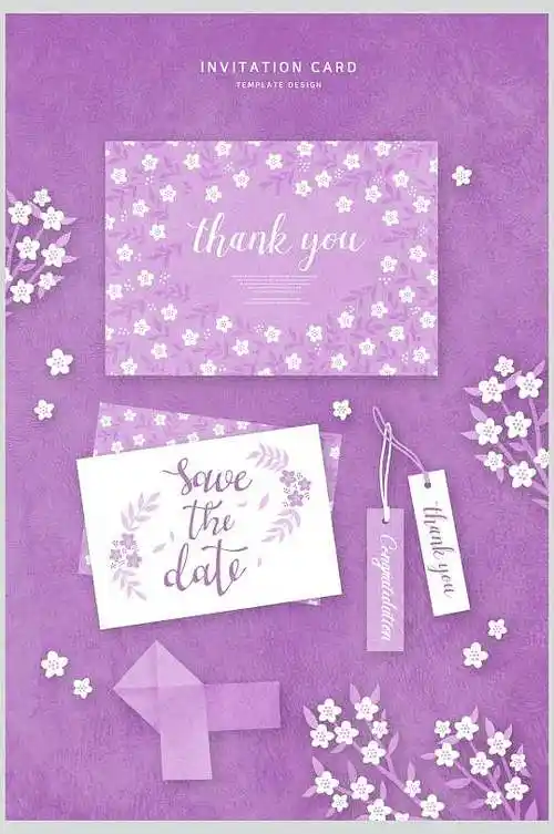 梦幻紫色花卉时尚卡片信封素材