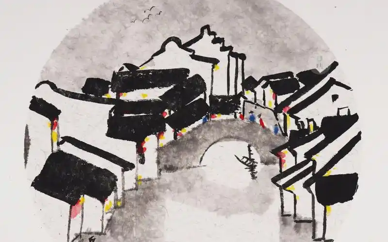 古典小镇国画写意装饰画