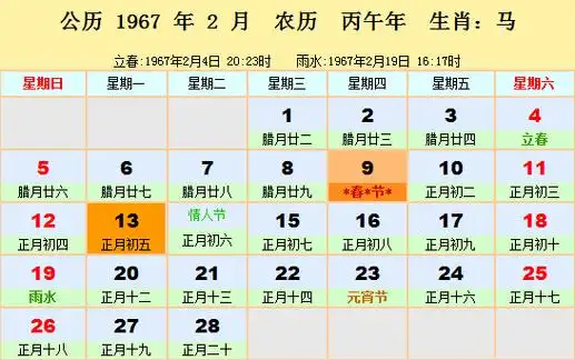 1967年日历表_1967年农历阳历表_八字分析_拓易生活网