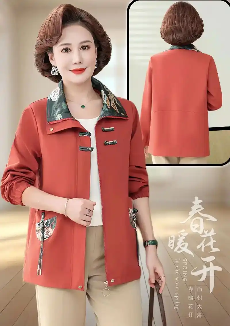 中年女装外套春秋上衣新中式中老年母亲洋气衣服妈妈