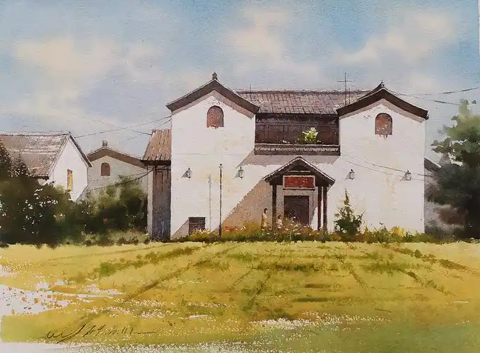 古建筑篇—10月半水彩作品|纯艺术|绘画|oyhq欧阳海强 - 原创作品