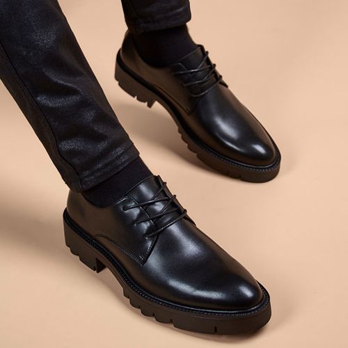 夏季皮鞋商务休闲厚底男鞋英伦风正装真皮尖头单鞋