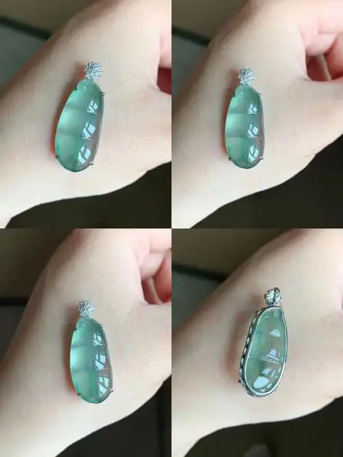 18k金镶冰飘花翡翠福豆吊坠60